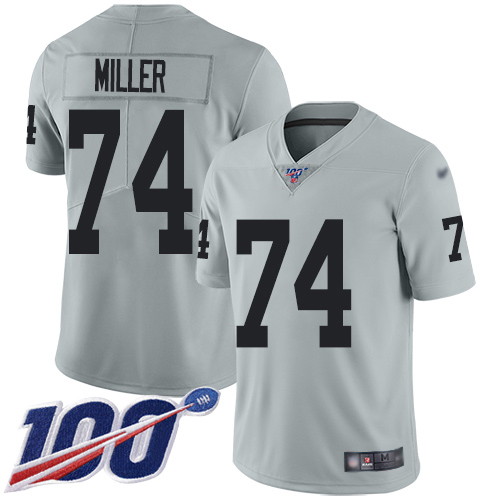 Men Oakland Raiders Limited Silver Kolton Miller Jersey NFL Football 74 100th Season Inverted Legend Jersey